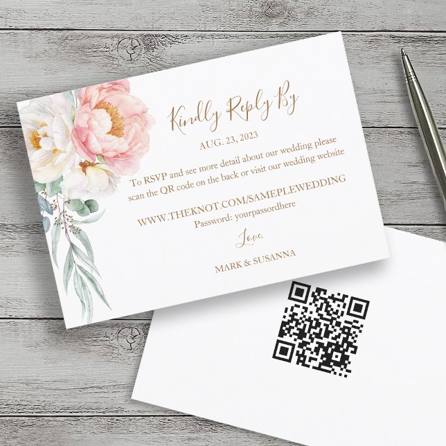 Elegant Eucalyptus Peonies Wedding RSVP (QR code) (Creator Uploaded)