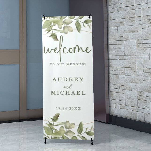 Elegant Eucalyptus Personalised Wedding Welcome  Retractable Banner (Creator Uploaded)