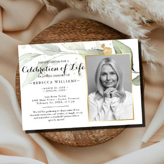 Elegant Eucalyptus Photo Celebration of life Invitation