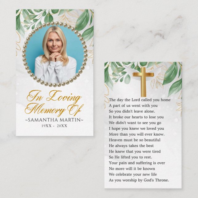 Elegant Eucalyptus Photo Funeral Prayer Card (Front/Back)