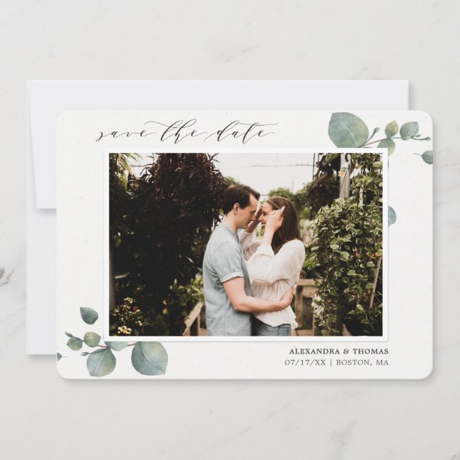 Elegant Eucalyptus  Photo Save The Date (Front)