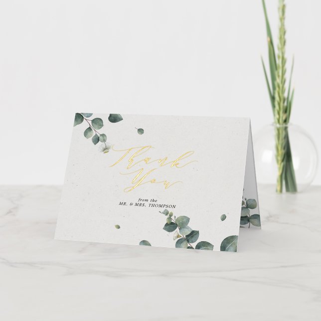 Elegant Eucalyptus Photo Thank You Gold  Foil Greeting Card (Front)