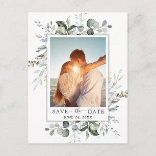 Elegant Eucalyptus PHOTO Wedding Save the Date Postcard