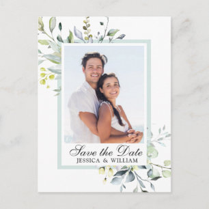 Elegant Eucalyptus PHOTO Wedding Save the Date Postcard