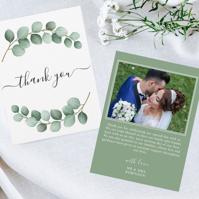 Elegant Eucalyptus Photo Wedding Thank You Card (Creator Uploaded)