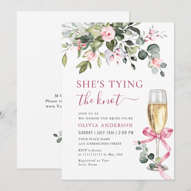 Elegant Eucalyptus Pink Blush Flower Bridal Shower Invitation (Front/Back)
