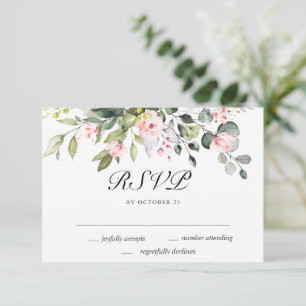 Elegant Eucalyptus Pink Blush Roses Floral RSVP Card