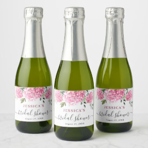 Elegant Eucalyptus Pink Hydrangea Bridal Shower Sparkling Wine Label