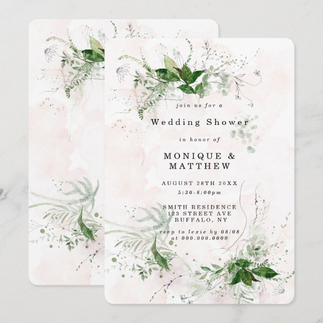 Elegant Eucalyptus Pink Wedding Shower Invite (Front/Back)