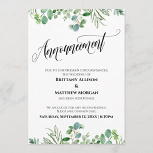 Elegant Eucalyptus Postponed Wedding Announcement