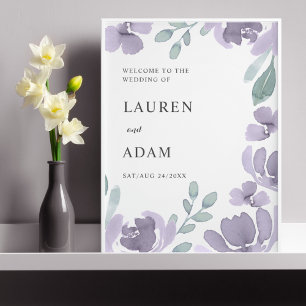 Elegant Eucalyptus & Purple Floral Wedding Sign