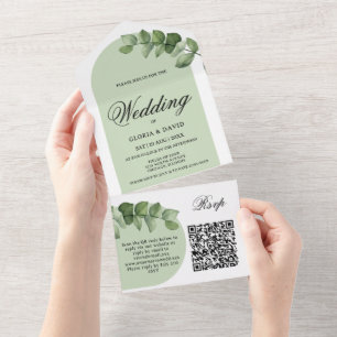 Elegant Eucalyptus QR Code   All In One Invitation