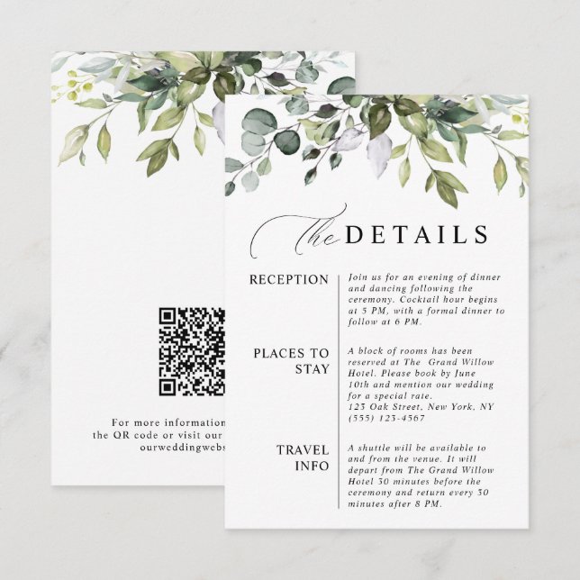 Elegant Eucalyptus QR Code Botanical Wedding  Enclosure Card (Front/Back)