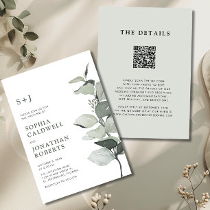 Elegant Eucalyptus QR Code Sage Wedding Invitation