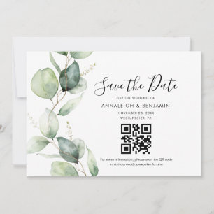 Elegant Eucalyptus QR Code Wedding Save The Date