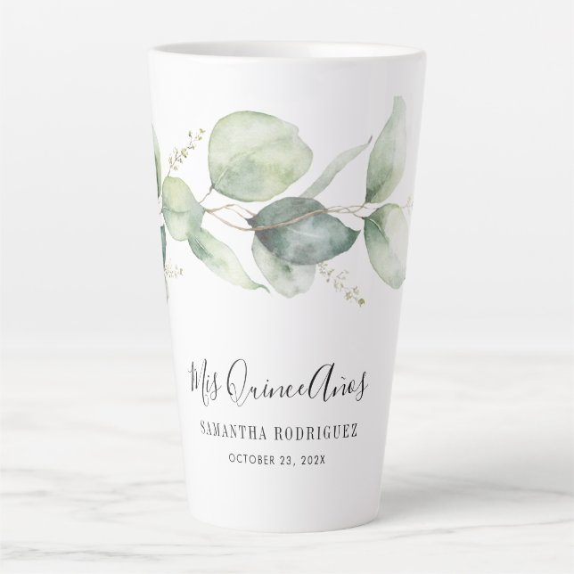 Elegant Eucalyptus Quinceanera 15th Birthday Party Latte Mug (Front)