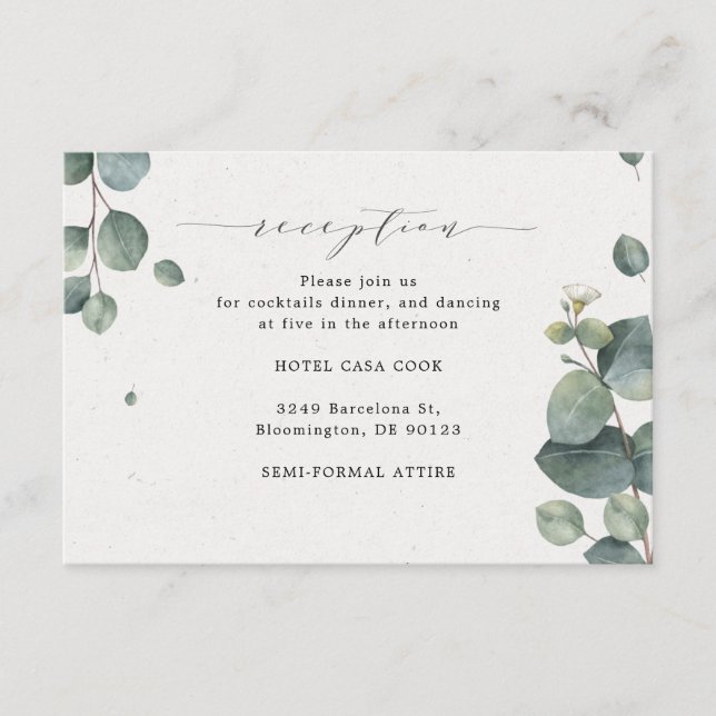 Elegant Eucalyptus Reception Card (Front)