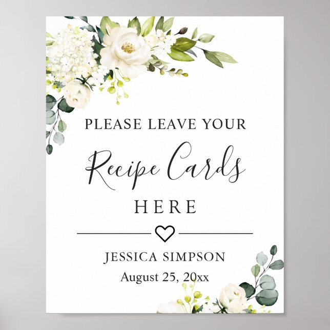 Elegant Eucalyptus Recipe Cards Bridal Shower Poster (Front)