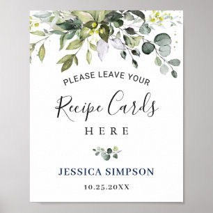 Elegant Eucalyptus Recipe Cards Bridal Shower Poster