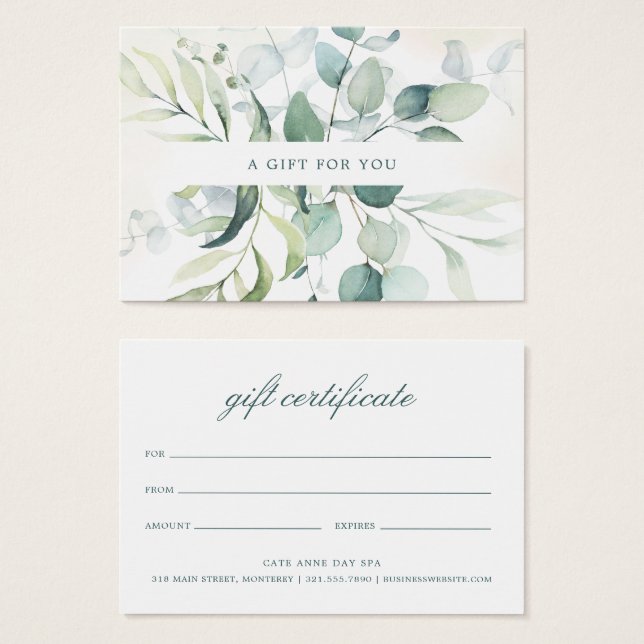 Elegant Eucalyptus Rustic Gift Certificate (Front & Back)