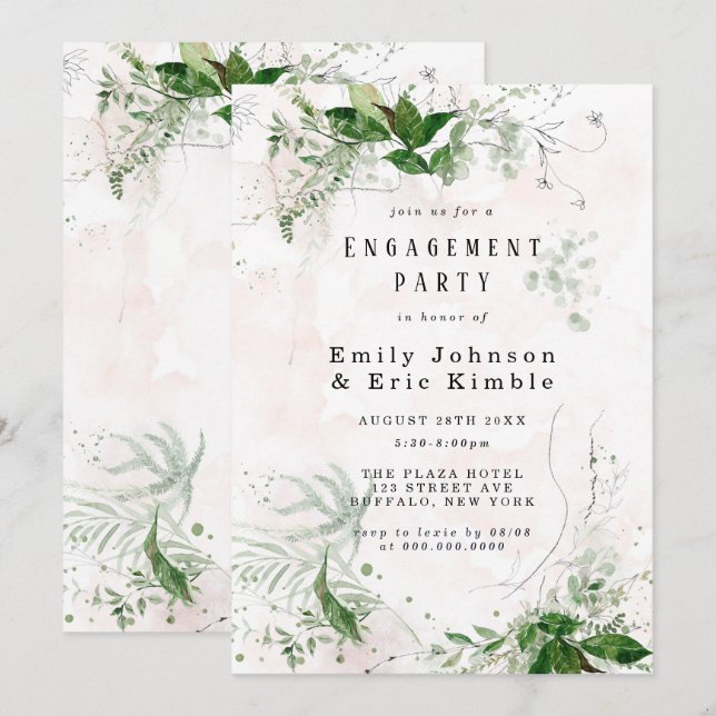 Elegant Eucalyptus Rustic Pink Engagement Party Invitation (Front/Back)