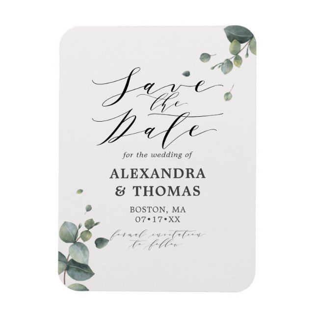 Elegant Eucalyptus Save the Date No Pic Magnet (Vertical)