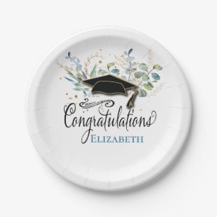 Elegant Eucalyptus School Graduation Monogrammed Paper Plate