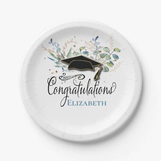  Elegant Eucalyptus School Graduation Monogrammed Paper Plate (Front)