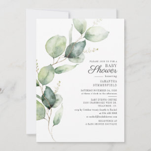 Elegant Eucalyptus Script Baby Shower Invitation
