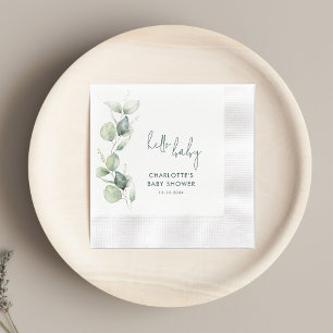 Elegant Eucalyptus Script Baby Shower Paper Napkin