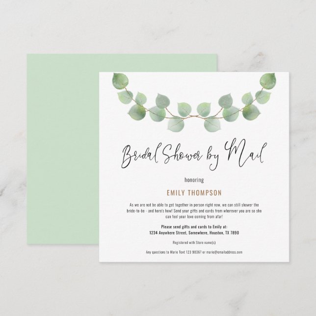 Elegant Eucalyptus Script Bridal Shower by Mail Invitation (Front/Back)