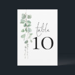 Elegant Eucalyptus Script Wedding Table Number<br><div class="desc">Elegant Eucalyptus Script Wedding Table Number. Table is set in a handwriting style script and your table number beneath with watercolor foliage to the left hand side. Easily personalise the number. The same design is on the other side and will update simultaneously as you make your change to the number....</div>