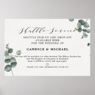 Elegant Eucalyptus Shuttle Service Wedding Sign