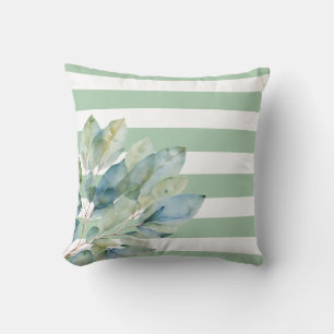 Elegant eucalyptus soft sage green white strips cushion
