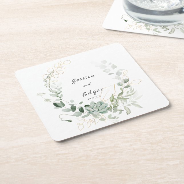 elegant eucalyptus square paper coaster (Angled)