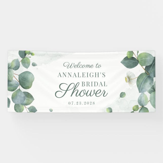 Elegant Eucalyptus Succulent Foliage Bridal Shower Banner (Horizontal)