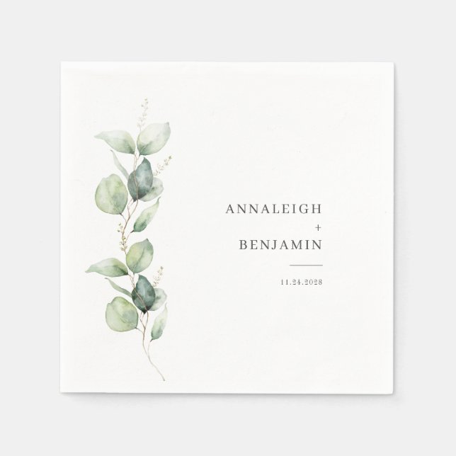 Elegant Eucalyptus Succulent Wedding Paper Napkin (Front)