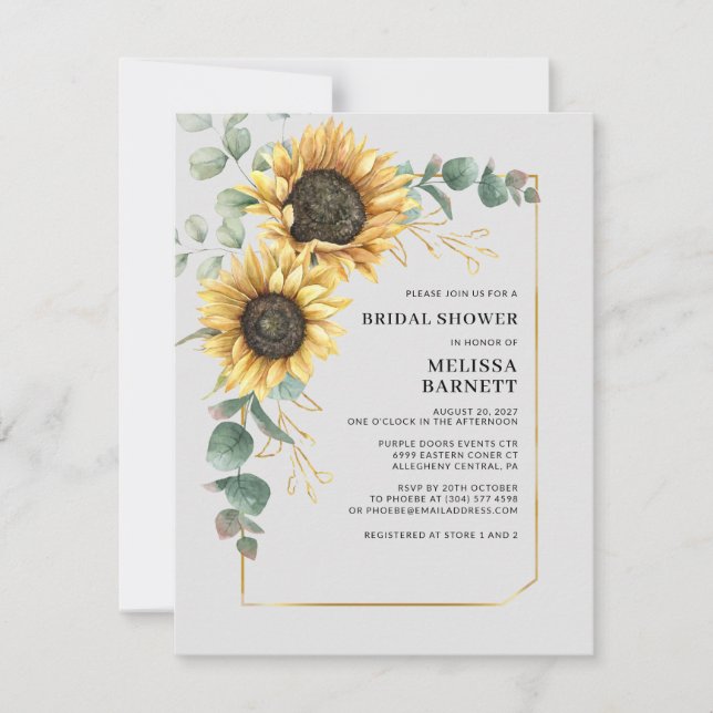 Elegant Eucalyptus Sunflower Floral Bridal Shower Invitation (Front)