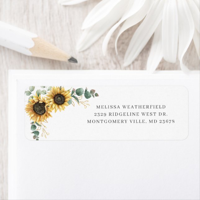 Elegant Eucalyptus Sunflower Floral Return Address (Insitu)