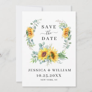 Elegant Eucalyptus Sunflower Floral Wedding Save The Date