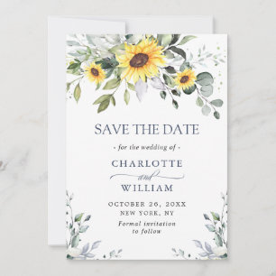 Elegant Eucalyptus Sunflower Floral Wedding Save The Date