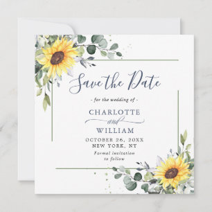 Elegant Eucalyptus Sunflower Floral Wedding Save The Date