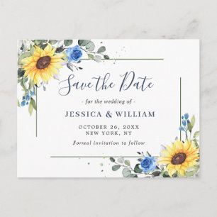 Elegant Eucalyptus Sunflower Wedding Save the Date Announcement Postcard