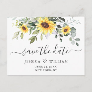 Elegant Eucalyptus Sunflower Wedding Save the Date Postcard