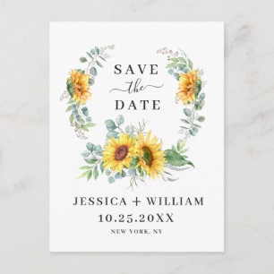Elegant Eucalyptus Sunflower Wedding Save the Date Postcard