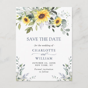 Elegant Eucalyptus Sunflower Wedding Save the Date Postcard