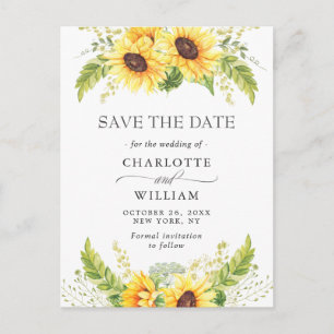 Elegant Eucalyptus Sunflower Wedding Save the Date Postcard