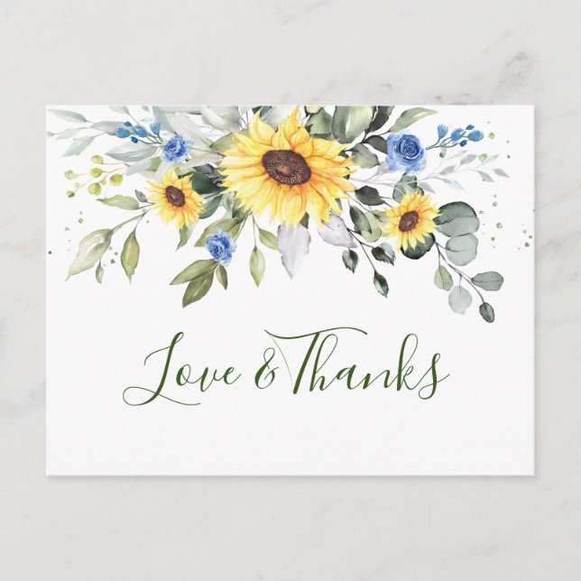 Elegant Eucalyptus Sunflowers Floral Thank You Postcard (Front)