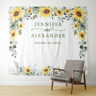 Elegant Eucalyptus Sunflowers Photo Backdrop Tapestry