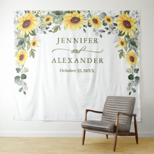 Elegant Eucalyptus Sunflowers Photo Backdrop Tapestry